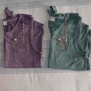 2item Green Tank Top Large JuniorNWT &Necklace Set